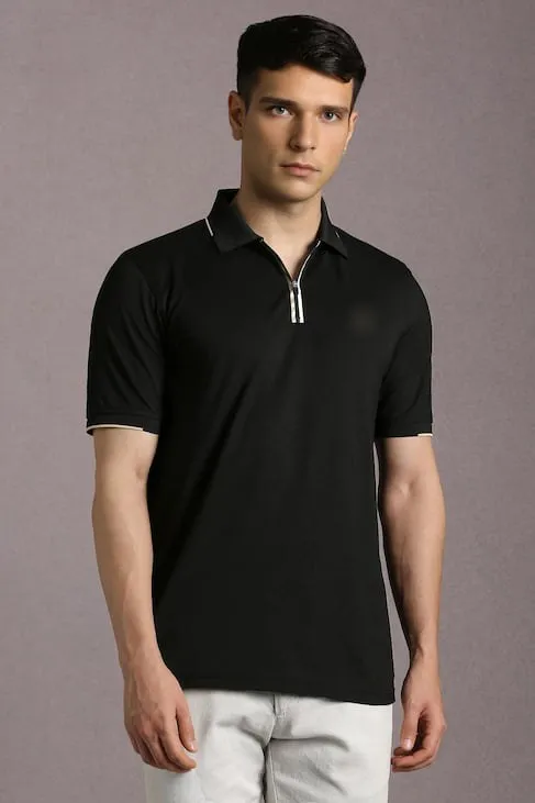 Zip-neck polo — Black, view 1