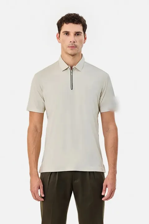 Zip-neck polo in cream