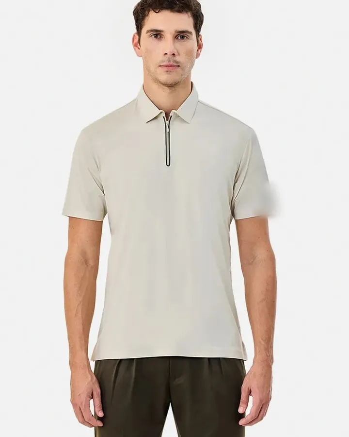 Zip-neck polo — Cream, view 1