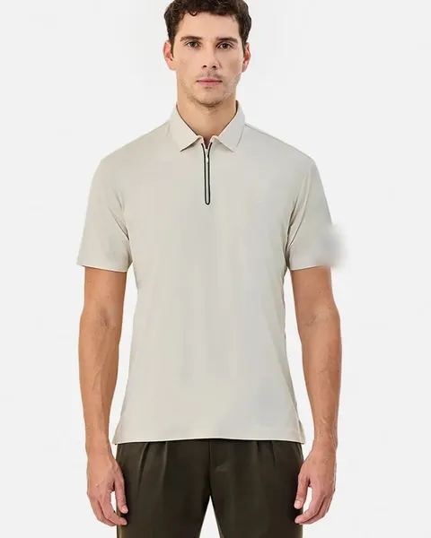 Zip-neck polo in Cream