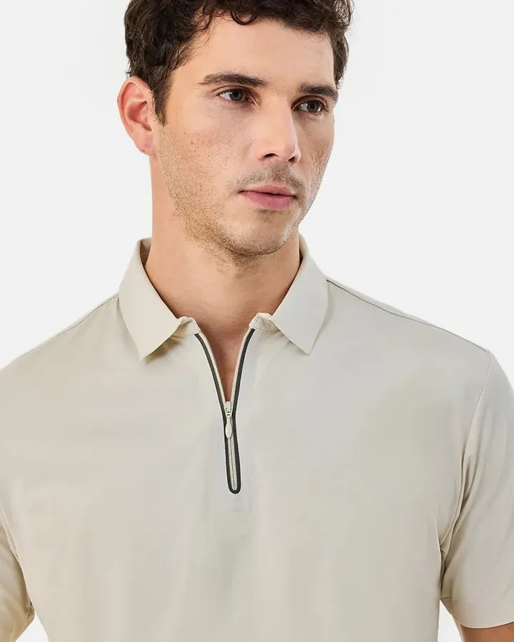 Zip-neck polo — Cream, view 2
