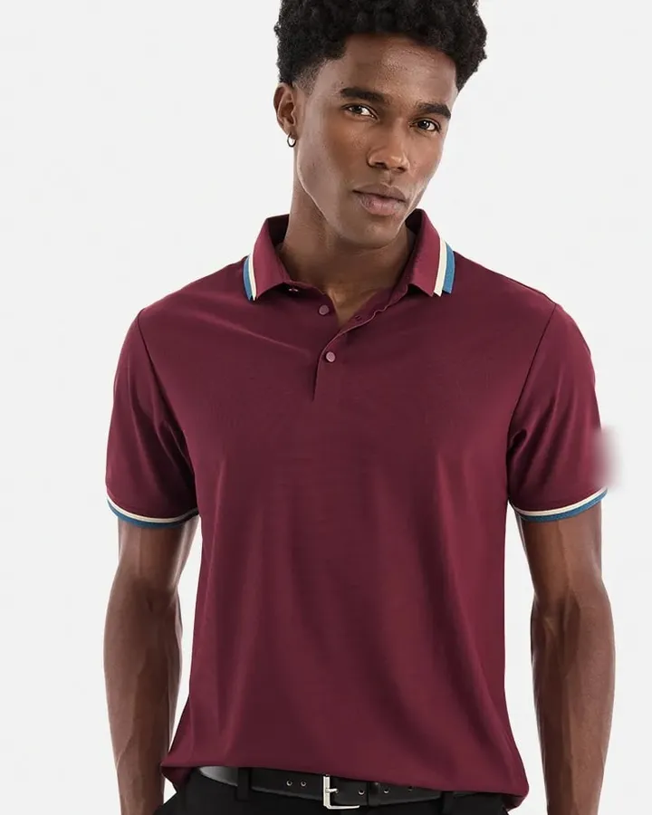 Tipped-collar polo — Maroon, view 1