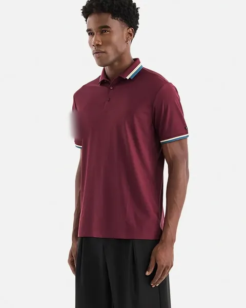 Tipped-collar polo in Maroon