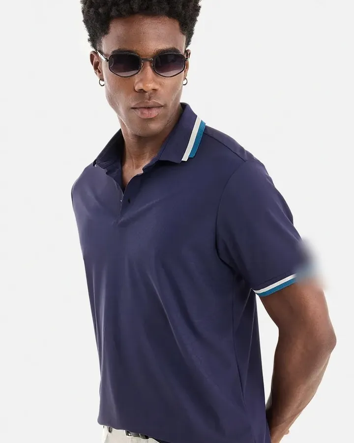 Tipped-collar polo — Navy, view 1