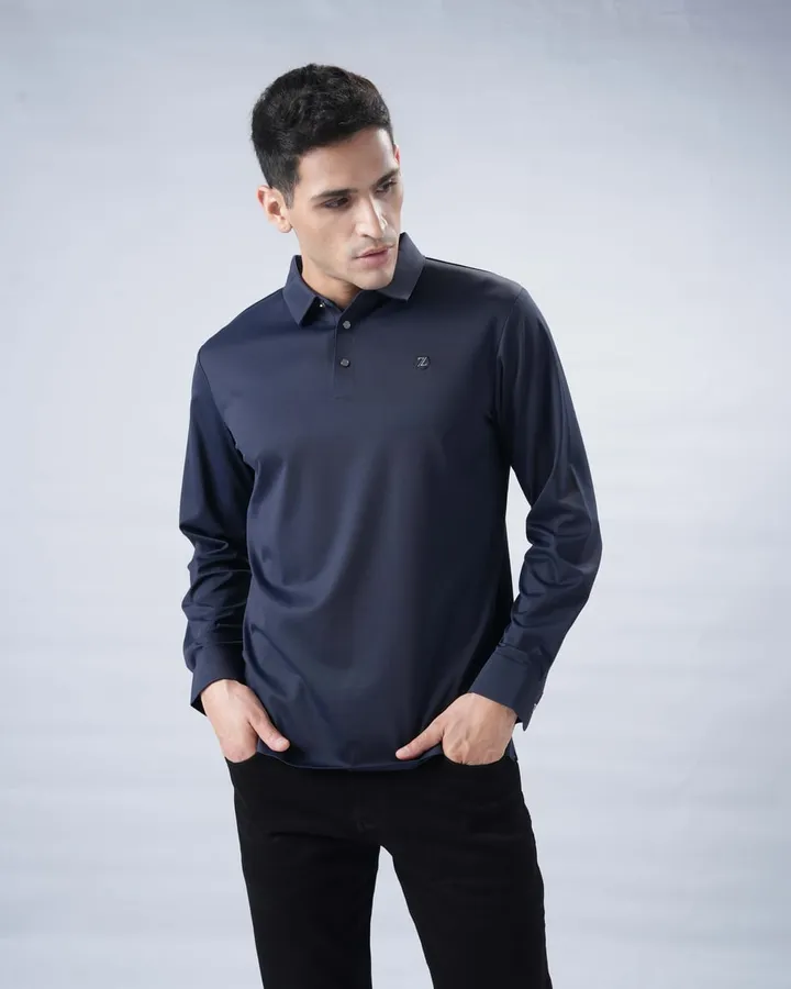 Studio polo range — Navy (full sleeve), view 3