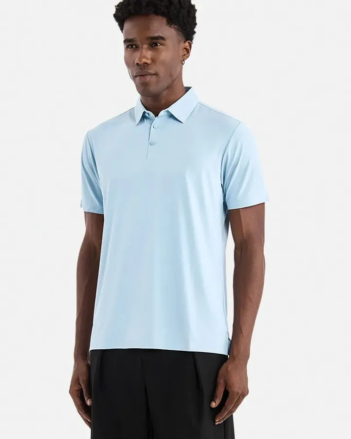 Snap-placket technical polo — Sky blue, view 1