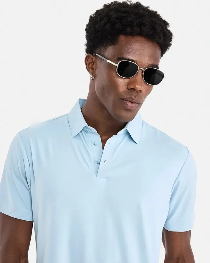 Snap-placket technical polo — Sky blue, view 2