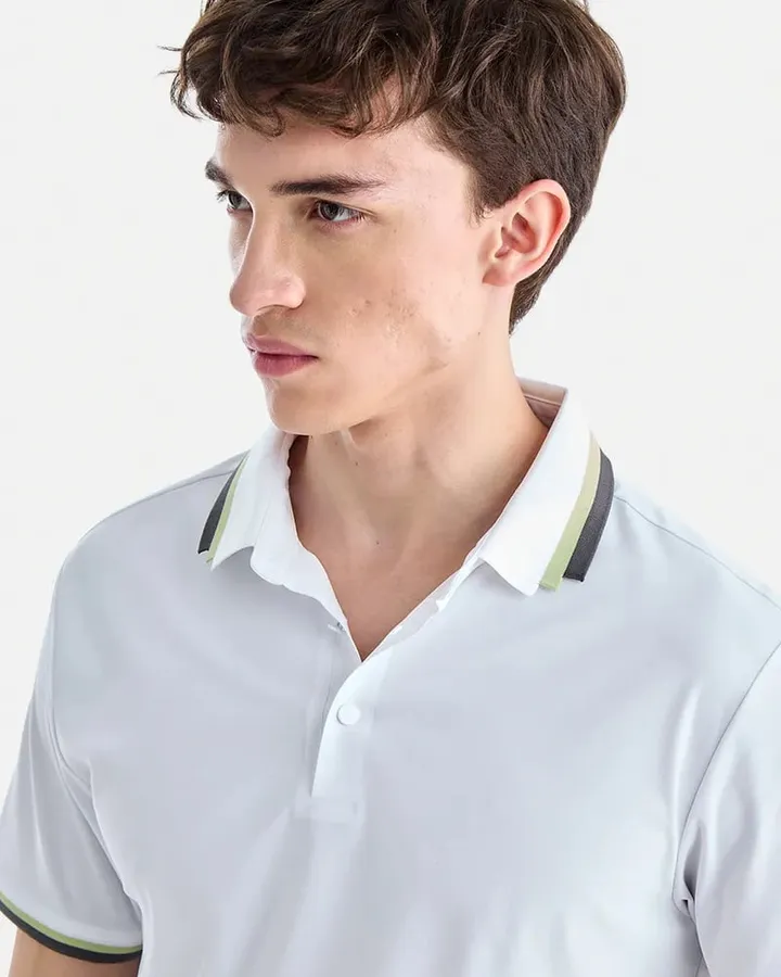 Tipped-collar polo — White, view 2